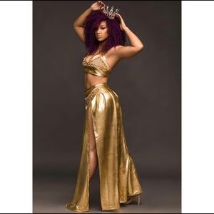 Gold custom 2 Piece Set Crop top & High cut Skirt